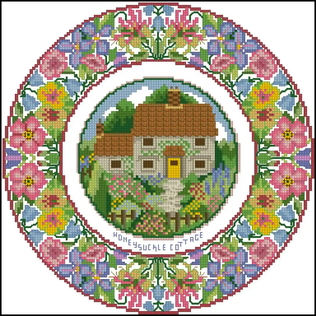 Summer Cottage Plate Cross Stitch Pattern DIY Education